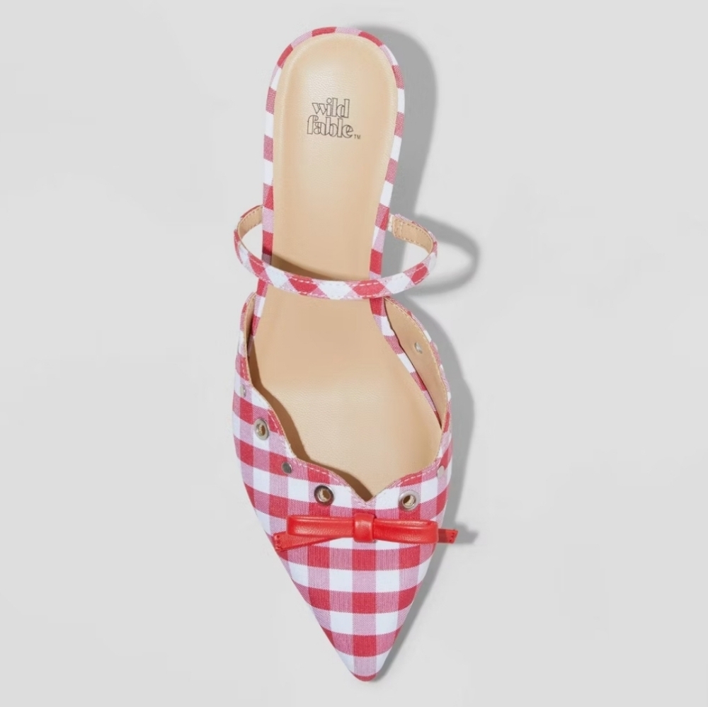 Wild Fable Red Lysandra Gingham Eyelet Kitten Heels - Picture 3 of 7